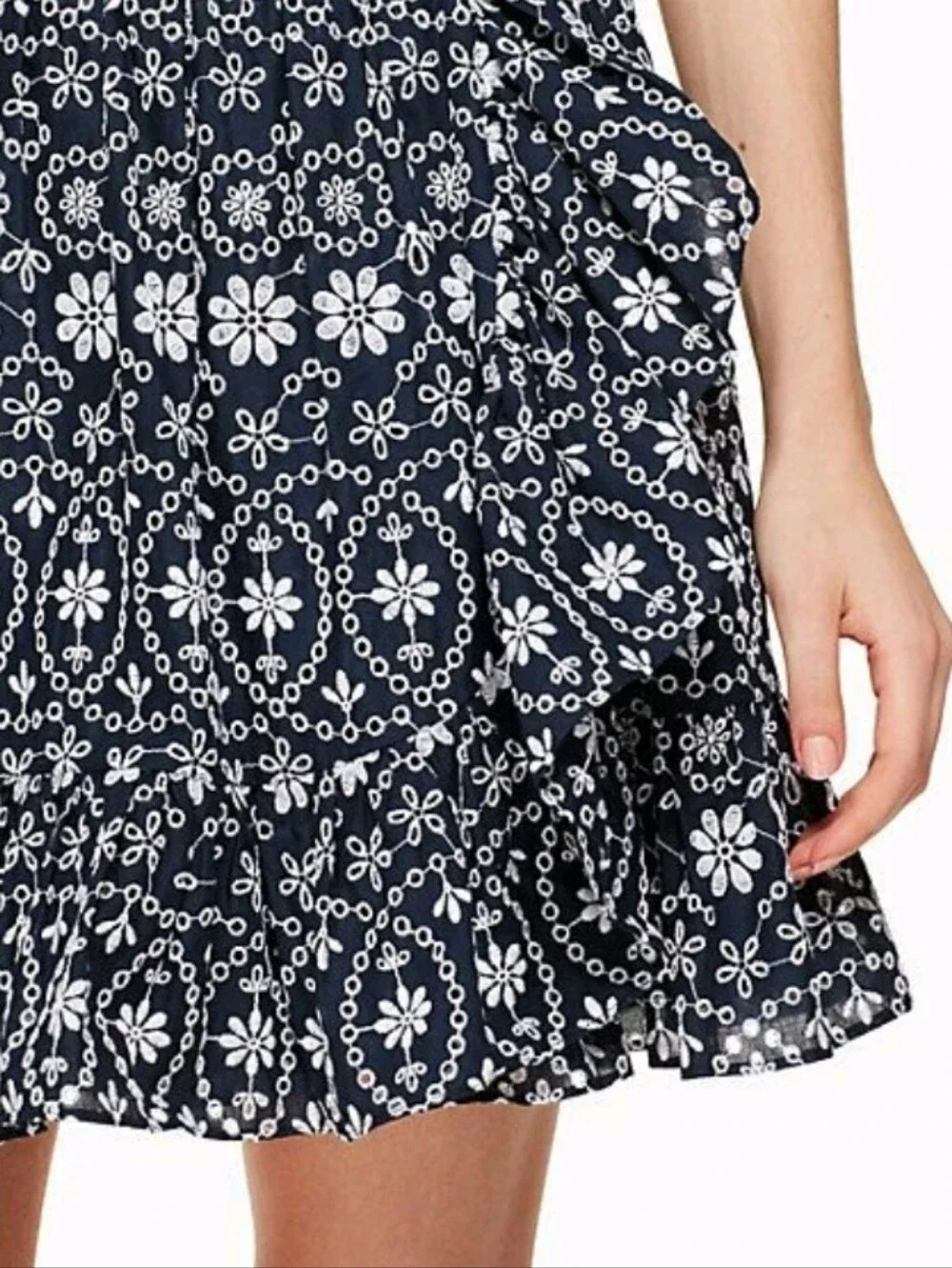 kate spade Blue and White Floral Belted Sleeveless Embroidered Dress